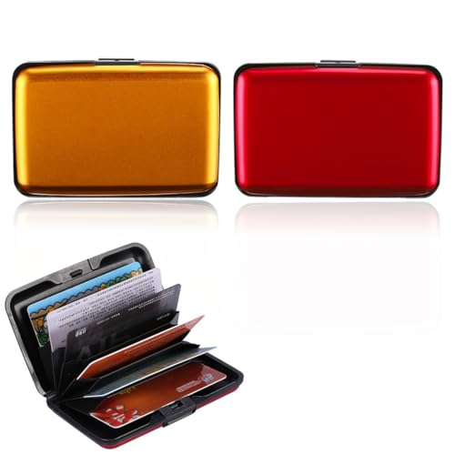 2 Pcs Aluminium Kartenetui | Schutz vor unerlaubtem Auslesen | NFC & RFID Schutzhülle für EC-Karten | Ideal für Visitenkarten | Damen & Herren | (Rot, Gold)