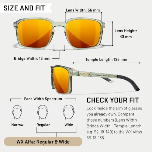 Image of Wiley X WX Alfa Captivate Polarized Sunglasses, Safety Glasses for Men and Women, UV Eye Protection