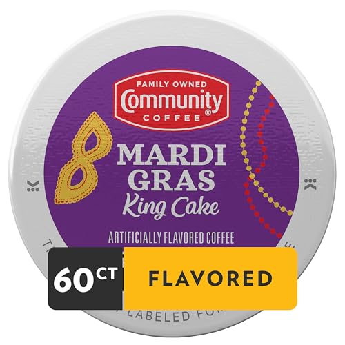 Image of Community Coffee Mardi Gras King Cake Flavored, 60 Single-Serve Keurig K-Cup Pods, Medium Roast, 60 Count (Pack of 1)