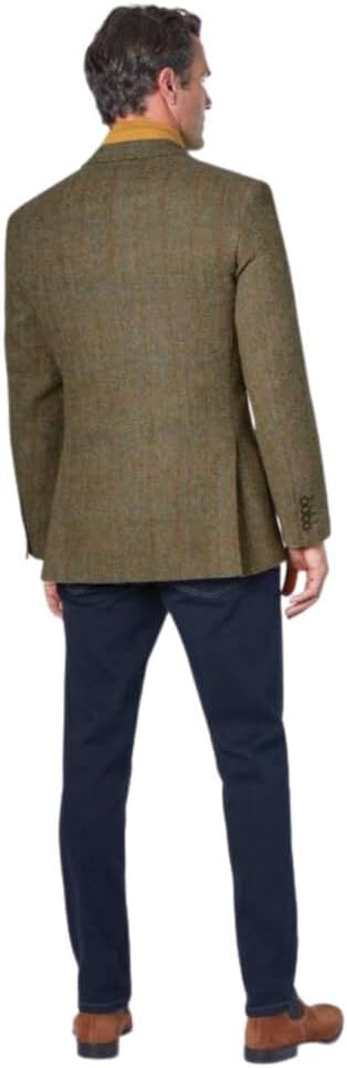 Brook Taverner Men's Stromay Harris Tweed® Wool Jacket Coat in Brown Tailored Long Sleeved Single Breasted Plaid Blazer