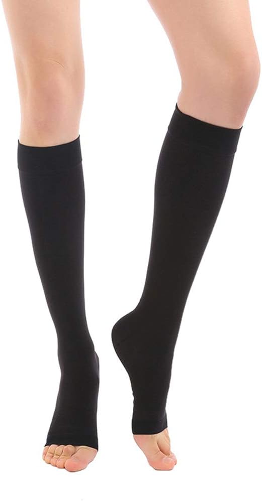 Open Toe Knee High Compression Socks 20-30 mmHg, Medical Calf Compression Sleeve Firm Support Graduated Compression Stockings Women & Men Recovery Shin Splints,Edema,Nursing,Varicose Veins