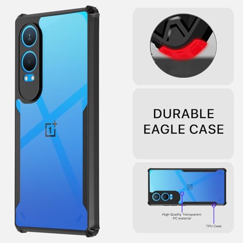 Image of Pikkme Crystal Clear Transparent Back | Ultra Hyrbid | Full Camera Protection | Raised Edge | Bumper Back Case for OnePlus Nord Ce 4 Lite 5G (Black)