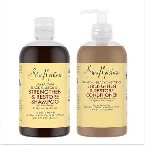 SheaMoisture Shampoo e Balsamo per capelli naturali, trattati chimicamente o modellati con il calore Olio di ricino nero giamaicano set per la cura dei capelli Shampoo 1x 384 ml, Balsamo 1x 384 ml
