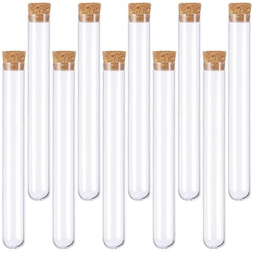 10 Pièces 16 * 150mm Tube à Essai avec Bouchon Liège, Éprouvette Transparen, Eprouvette, Tubes à essai en plastique, pour Bonbons Epice Plante Echantillon