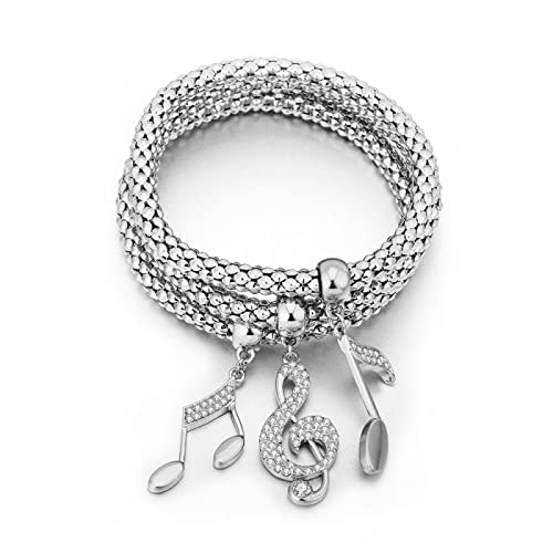 Bracelet doré 3 pièces pour femme et fille avec breloques notes de musique et cristal CZ