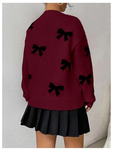 Image of Milumia Women's Y2K Bow Sweater Long Sleeve Crew Neck Knit Pullover Top