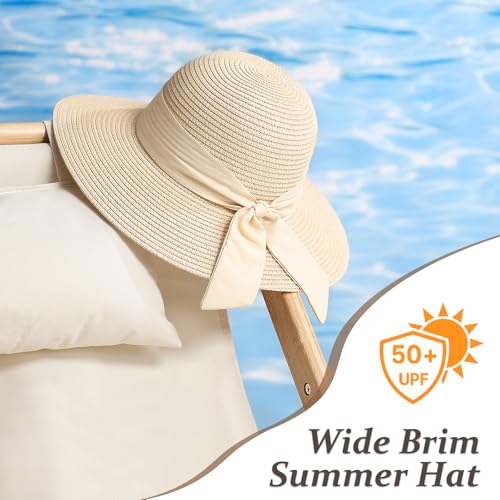 Image of Beach Hats for Women, Sun Straw Hat for Women, UPF 50+ UV Sun Protection Sun Hat Womens, Foldable Floppy Sun Hat