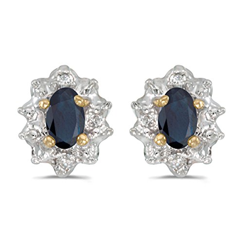 14k Yellow Gold Oval Sapphire And Diamond Earrings