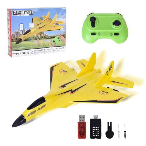 Lunaanda RC Flugzeug 2CH, Ferngesteuertes Flugzeug Spielzeug mit Farbigen, Ferngesteuertes Modellflugzeug für Anfänger Kinder Erwachsene, USB Aufladung, Gelb