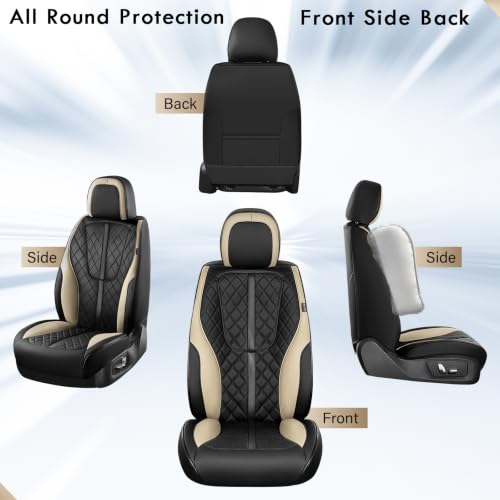 Image of Coverado Seat Covers Front Seat, 2-Pack Luxury Diamond Leather Car Seat Cover & Carbon Fiber, Waterproof Car Seat Protectors, Black and Beige Seat Cover, Driver Seat Cover Universal Fit for Most Cars