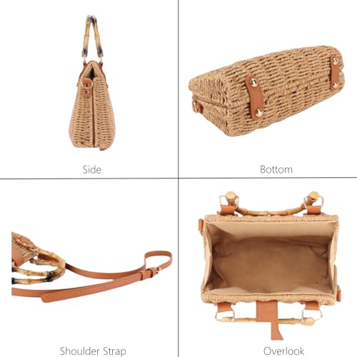 Woven Straw Handbag for Women, Beach Shoulder Bag Summer Handmade Purse Wicker Rattan Crossbody Top Handle Bag2