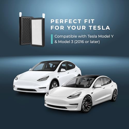Image of Lectron Cabin Air Filter Replacement Compatible with Tesla Model 3 & Model Y - H13 HEPA Filter with Activated Carbon - Compatible with Tesla Model Y /Model 3 (2016 or later) (2-Pack)