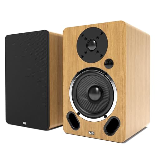 AZATOM Bookshelf Speakers | Bluetooth | 5” Carbon Fibre driver & Silk Tweeter | 24bit DAC Built-in | Perfect for Streaming Music, Gaming, Vinyl Turntable, HiFi, Home Theatre Equinox M5 (Oak)