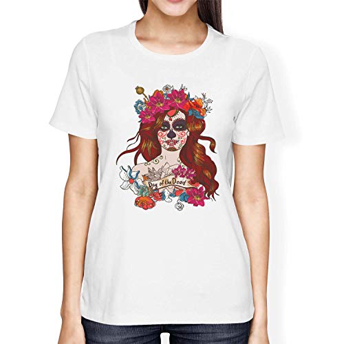 Image of 1Tee Womens Loose Fit Day of The Dead Mexican Sugar Skull Woman T-Shirt White X-Large
