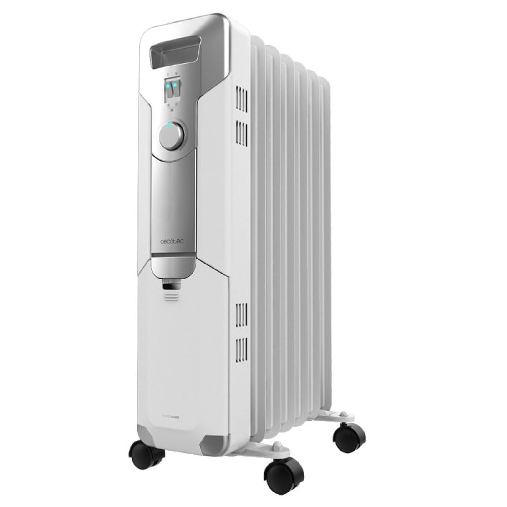 Cecotec Radiador Eléctrico de Aceite ReadyWarm 7000 Space. 7 Módulos, Bajo Consumo, 1500 W, 3 Niveles, Recogecables, Sistema de Seguridad, Ruedas, 15 m2