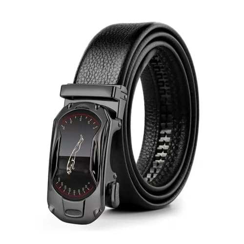 FOVAOK 105 130 140 150 160 170 cm Plus Taille Ceinture en cuir Alliage métallique Boucle automatique Marque Luxe Ceinture pour hommes Jeans, Noir/boucle, 120 cm – vue 4