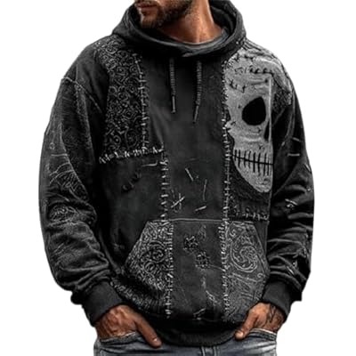 Disfraces de Halloween para hombre, diseño de calavera y cara de calabaza, suéter de punto con capucha y bolsillo espeluznante, Negro, S | Ya disponible en tu tienda friki favorita! En mundofriki.es!