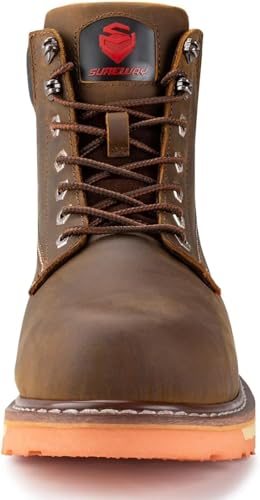 SUREWAY 6 in Mens Heavy Duty Soft/Steel Toe Work Boots for Men,Goodyear Welted,Full Grain Leather,Slip Resistant,EH Safety Industrial Construction Boot,Steel Toe Brown,Size 104