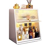 Caja de Maquillaje Organizador de Maquillaje Multifuncional con Tapa abatible y lámpara, Vitrina de Almacenamiento de cosméticos para tocador, mostrador de baño o tocador, Soporte de encim