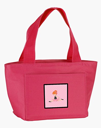 Caroline's Treasures BB5165PK-8808 Ballerina Red Head Jete Lunch Bag Insulated Lunch Box Tote Bag for Women Adult Men, Reusable, Large, Pink
