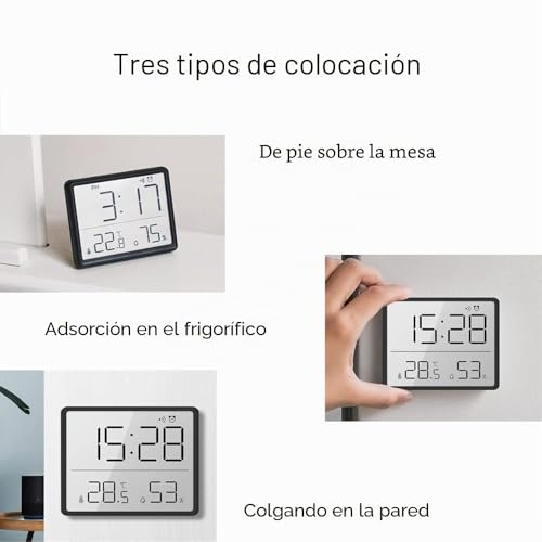 Miniatura 9 de Lancoon Termómetro Higrómetro Digital, Lcd Pequeño Reloj Despertador Con Temperatura Humedad Multifuncional 12 24 Horas Para Hogar Estudiantes Oficina