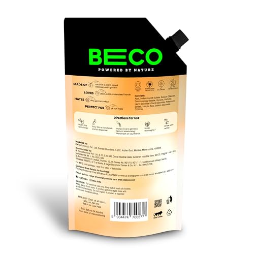 Image of Beco Moisturising Liquid Handwash-Mahogany Teakwood Fragrance | 675 ml | 8-hr moisture lock | Natural, Paraben free, Chemical Free | Kills 99.99% germs, Safe for all Skin types | Plant based Cleansers
