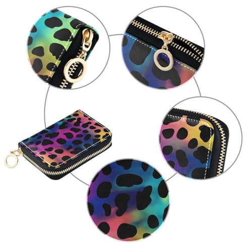Color Leopard Print Zipper Card Case Wallet for Women Single-Side Print PU Leather RFID Blocking 11 Compartments, Travel-Ready Ideal for Bags Clutches & Daily Commute3