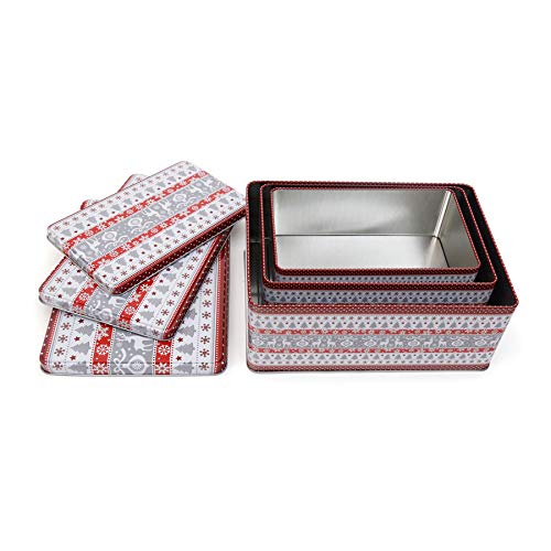 Lot De 3 Boîtes à Biscuits De Noël - Forme Ronde Ou Rectangulaire Au Choix, Motif Classique X-Mas - Rangement Gourmand Festif
