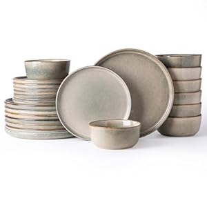 AmorArc Stoneware Dinnerware Sets,Round Reactive Glaze Ceramic Plates and Bowls Sets,Highly Chip and Crack Resistant | Dishwasher & Microwave Safe,Service for 8 Dishes Set (24pc)