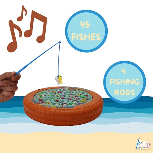 Image of Nemo Theme Musical Rotating Fishing Game for Kids - Interactive Battery Operated Learning Toy with 45 Fishes & 4 Fishing Poles - Educational Fun for Boys & Girls|Birthday Gift for Ages 3+