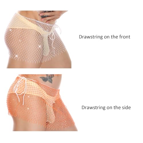 Mens Fishnet Skirt with Rhinestone Mesh Boxer Briefs Sissy Dress See Through Sexy Underwear3