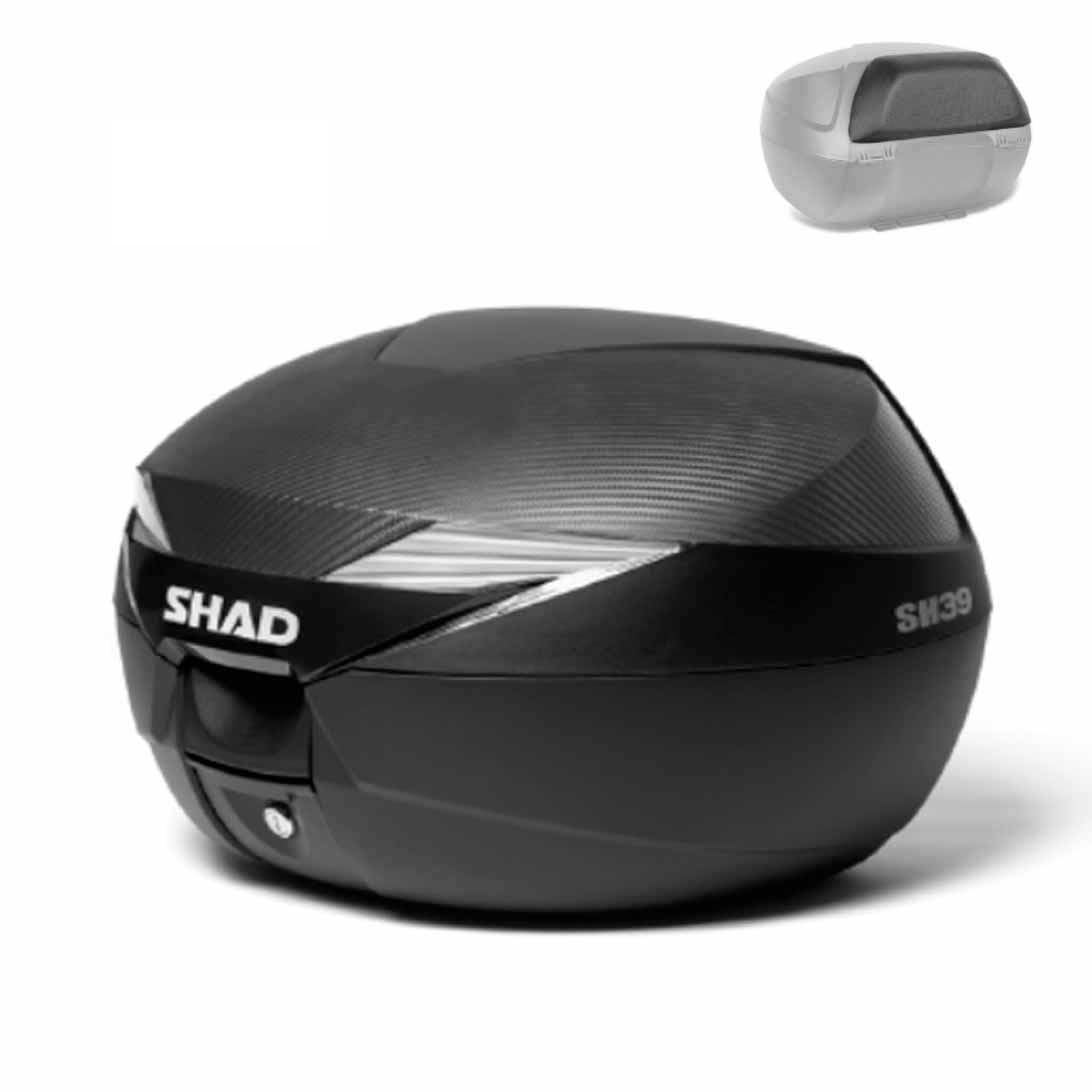 Generico VALIGIA SH39 BAULETTO 40LT COVER CARBON CON PIASTRA UNIVERSALE COMPATIBILE CON SHAD PIASTRE E BAULETTO SCOOTER MOTO + SCHIENALINO OMAGGIO