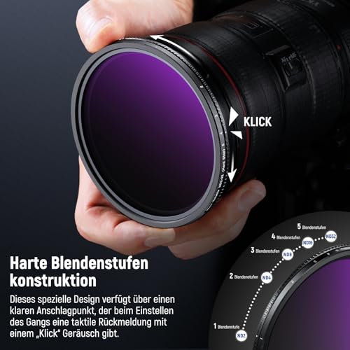 NEEWER 58mm True Colors Hard Stop Variabler ND Filter ND2-32 (1-5 Blendenstufen) Begrenzter Graufilter Zubehör… – Ansicht 2