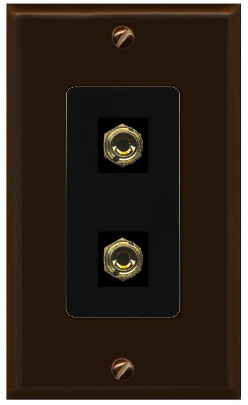 RiteAV 2 Port Banana Keystone Jack Plug (1 Speaker) Binding Post Coupler Wall Plate - 1 Gang [Brown/Black]