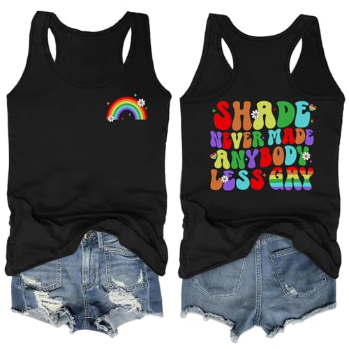 Image of Ithalt Pride Tank Top for Women LGBT Rainbow Flag Shirt Love Heart Graphic Tee Lesbian Gay Pride Sleeveless Vest