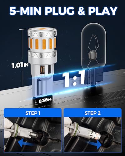 Image of Marsauto Upgraded 194 LED Light Bulb Amber Yellow, 168 2825 T10 W5W LED Light for License Plate Lights Dome Map Door Courtesy Trunk Marker Light, 500% 360 LED Replacement Super Bright Pack of 10