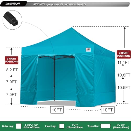 Image of ABCCANOPY Heavy Duty Easy Pop up Canopy Tent with Sidewalls 10x10, Turquoise