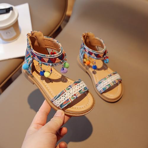 IWIHMIV Girls Sandals Summer Flat Soft Sole Open Toe Ankle Sandals with Heel Zipper Comfortable Beach Dress Shoes3