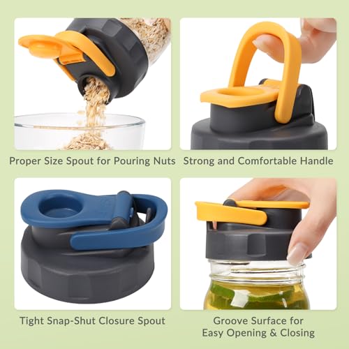 image for Soligt 6 Pack Mason Jar Lids, Regular Mouth Pour Spout Flip Cap Lids f