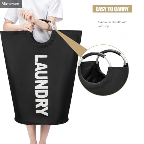 Image of Aliensware Laundry BasketXL 90L with aluminium Handles,Collapsible Laundry Bag Bin Hamper, Water Resistant Oxford cloth bag /Foldable /Clothes Storage Box /Storage Basket /Aliens-(79 X 38cm) Black