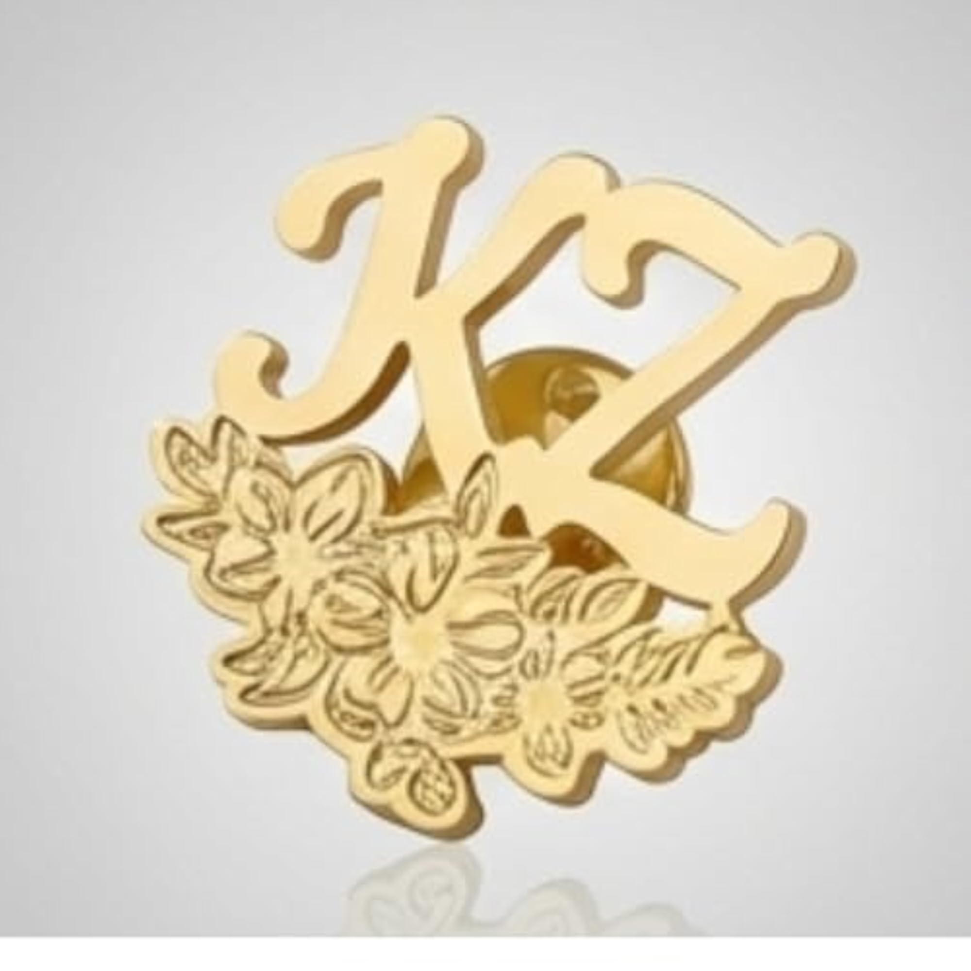 Personalized Initials Name Brooch Pin with Floral Design