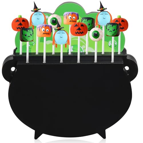 Cinnvoice Halloween Witch Cauldron Lollipop Holder Wooden Witch Cauldron Pot