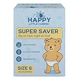 Happy Little Camper Super Saver Diapers, Size 6, 100 Count | Budget-Friendly Disposable Baby Diapers for Sensitive Skin | Hypoallergenic, Fragrance-Free, Ultra Absorbent