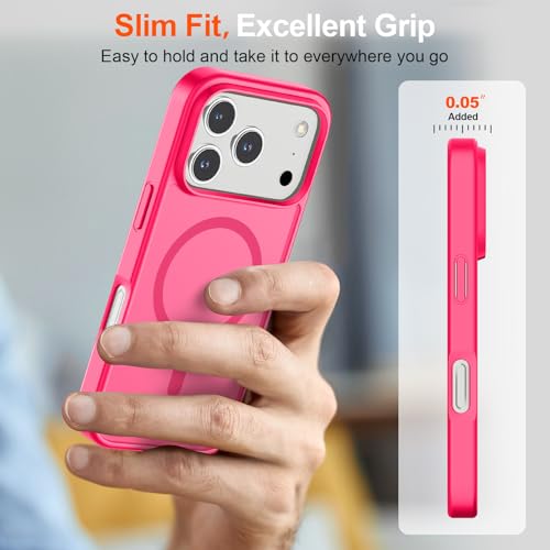 Image of SUPFINE Magnetic for iPhone 17 Pro Max Case (Compatible with MagSafe)(Military Grade Drop Protection) Translucent Matte Shockproof with Anti-Fingerprint Phone Cover 2025,Hot Pink