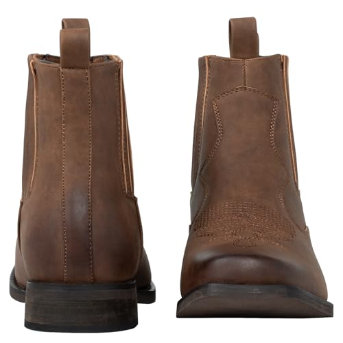 J's.o.l.e Ankle Cowboy Boots for Men Square Toe Western Boot Classic Casual Mens Chelsea Boot Brown2