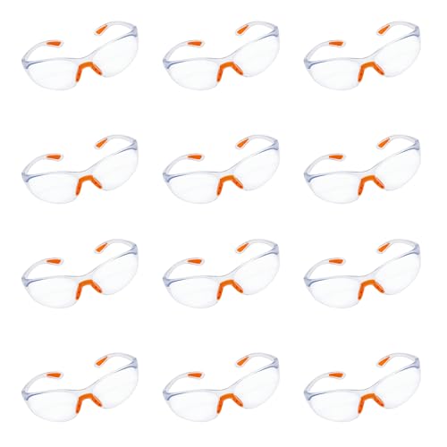 Safety Glasses Clear Lenses, Anti Fog Eye Protection Goggles with Orange Nose and Ear Grips 12 packs Lightweight & Durable, Comfortable Fit for Work, Lab & Outdoor Use