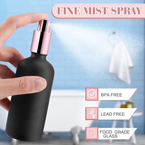6 Pack 3.4 Oz Black Frosted Glass Spray Bottles,Empty Perfume Fine Mist Atomizer,Rose-Golden Pump Head Travel Liquid Holder Containers for Cologne,Essential Oils,Body Sprays-Funnel&Pipette2