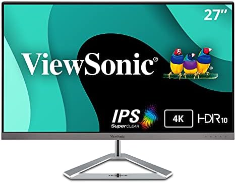 ViewSonic VX2776-4K-MHD 27-Inch IPS 4K Ultra HD Monitor with HDR10 Support, 2x HDMI, DisplayPort, Eye Care for Work and Entertainment at Home, Silver