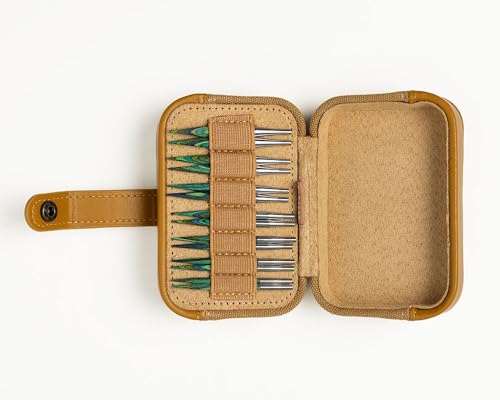 Image of Knit Picks x dellaQ Caspian Green Short Interchangeable Knitting Needles with Mustard Buddy Case (Mustard and Short Caspian Needles)