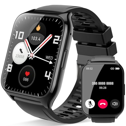Smartwatch Damen Herren, 1,85" Zoll HD Touchscreen Smart Watch mit Bluetooth Anrufe, 112 Sportmodi Fitnessuhr mit Herzfrequenz Schlaf-Monitor, Schrittzähler, IP68 Wasserdicht für iOS Android, Schwarz